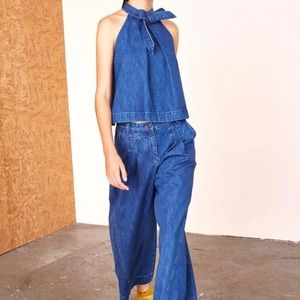 Ulla Johnson-Chic Denim Halter Top Tie